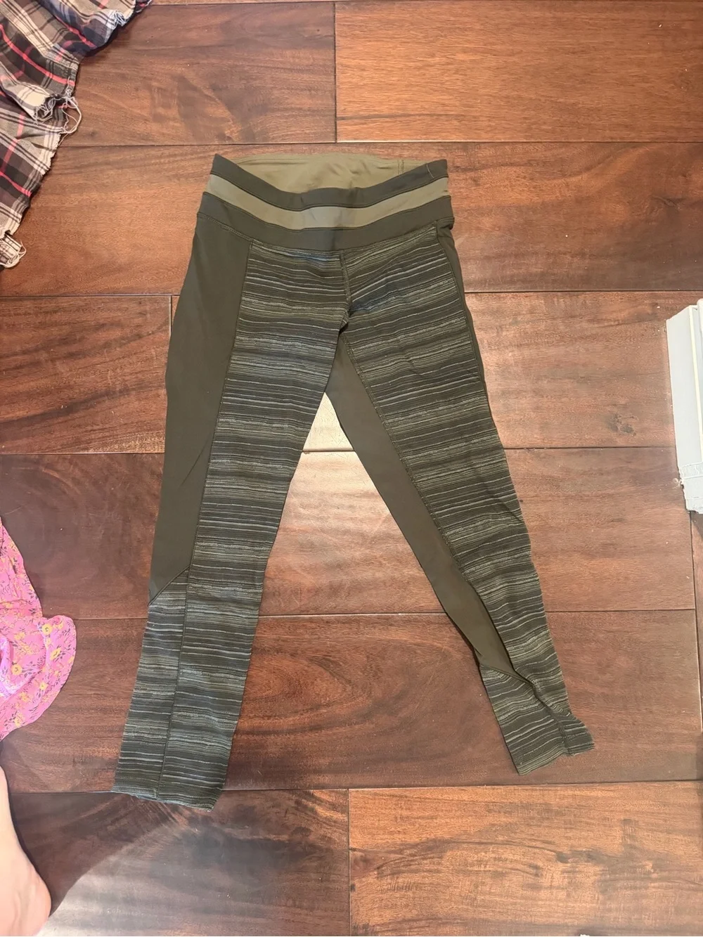 lululemon athletica Olive Green Striped Panel Leggings